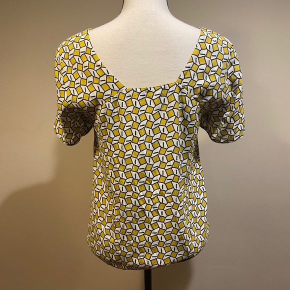 Zara Basic Yellow Geometric Square Blouse Top - Picture 6 of 8